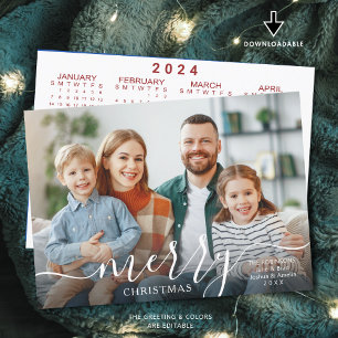 Cartes Pour Fêtes Annuelles Joyeux Noël Script Superposition de photo Calendri