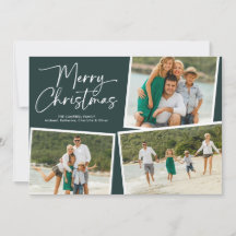 Joyeux Noël Script Trois Photos Collage Vert