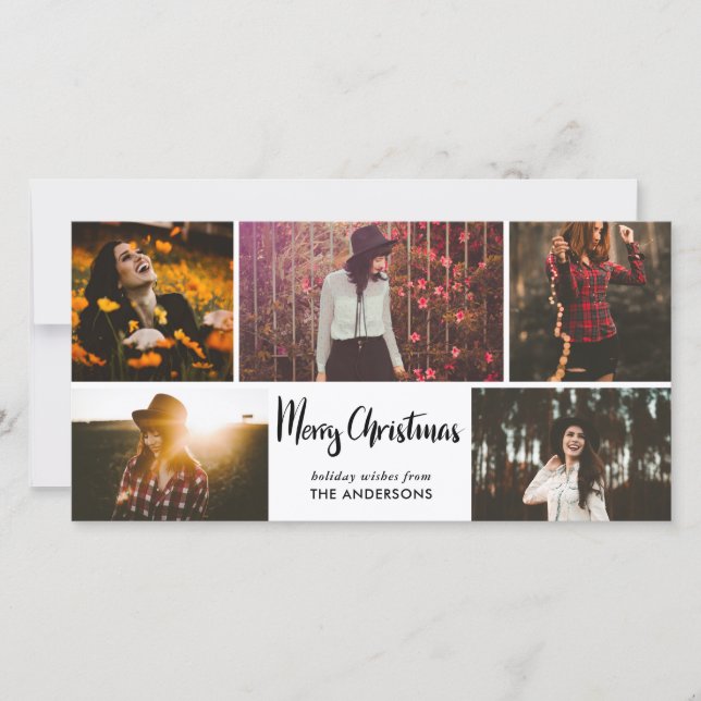Cartes Pour Fêtes Annuelles Joyeux Noël Script Vacances Cinq photos Collage (Devant)