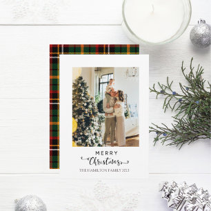 Cartes Pour Fêtes Annuelles Joyeux Noël Script Vert Jaune Photo Plaid