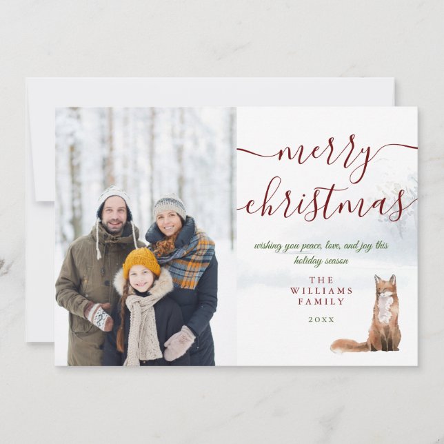 Cartes Pour Fêtes Annuelles Joyeux Noël Script Winter Fox Photo (Devant)