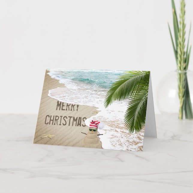 Cartes Pour Fêtes Annuelles Joyeux Noël Seashore avec Sand Man (Devant)