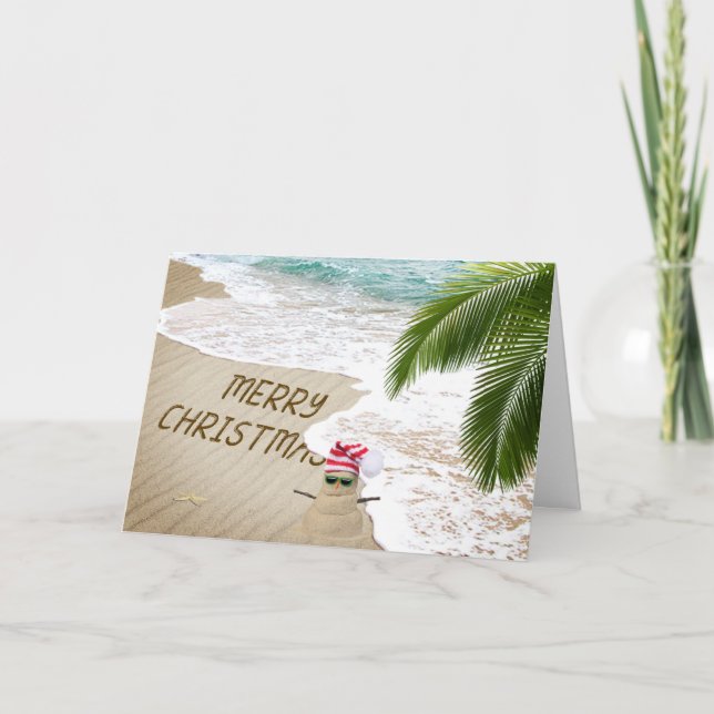 Cartes Pour Fêtes Annuelles Joyeux Noël Seashore avec Sand Man (Devant)