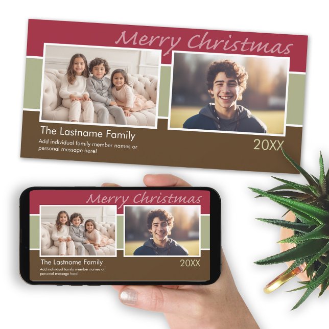 Cartes Pour Fêtes Annuelles Joyeux Noël Sherbet Stripes - 2 photos (Add photos to this Christmas card and download a copy to send electronically or post on social media)