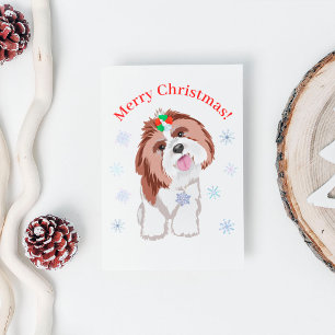 Cartes Pour Fêtes Annuelles Joyeux Noël Shih Tzu Avec Un Chien À Feu De Neige