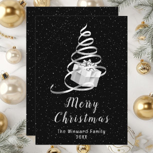 Cartes Pour Fêtes Annuelles Joyeux Noël Silver et Black Ribbon