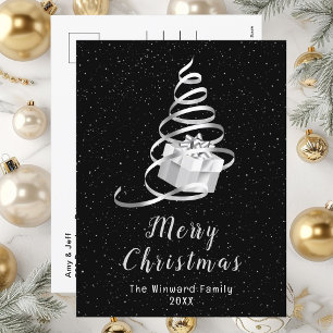 Cartes Pour Fêtes Annuelles Joyeux Noël Silver et Black Ribbon