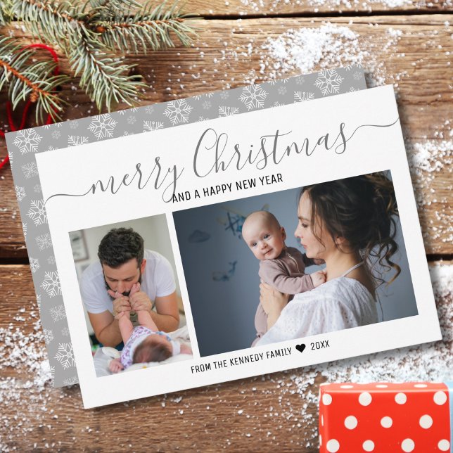 Cartes Pour Fêtes Annuelles Joyeux Noël Silver Snowflakes 2 Photo Collage (Créateur téléchargé)