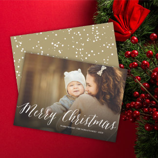Cartes Pour Fêtes Annuelles Joyeux Noël Simple Blanc Script Photo moderne