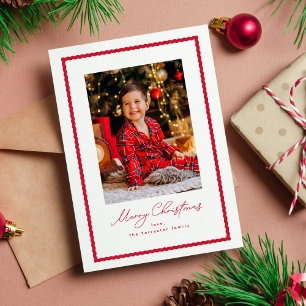 Cartes Pour Fêtes Annuelles Joyeux Noël simple cadre photo ondulé rouge