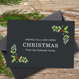 Cartes Pour Fêtes Annuelles Joyeux Noël Simple Holly Mistletoe
