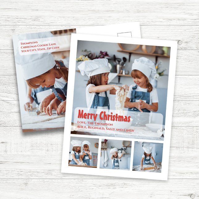 Cartes Pour Fêtes Annuelles Joyeux Noël Simple Photo Collage Salutation (Merry Christmas Holiday Photo Postcard. With simple typography,)