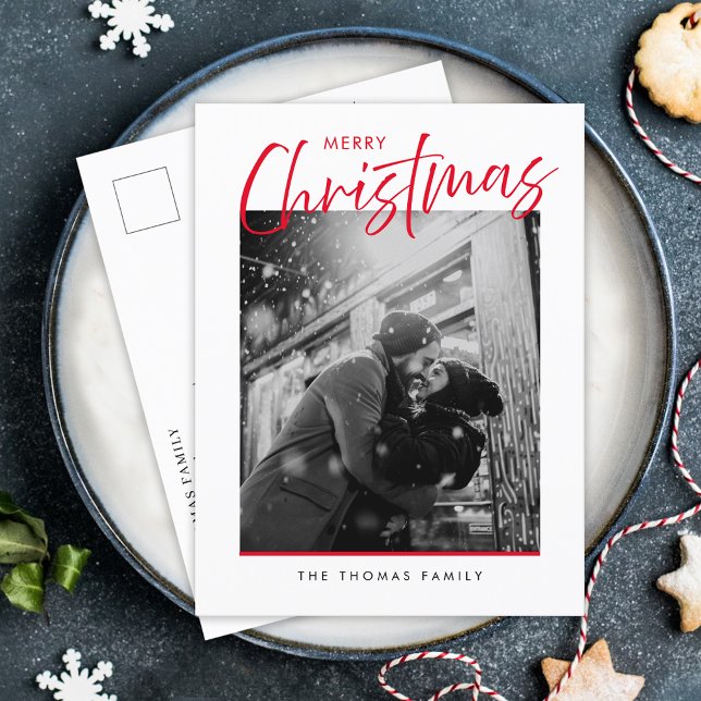 Cartes Pour Fêtes Annuelles Joyeux Noël Simple Photo Rouge (Créateur téléchargé)