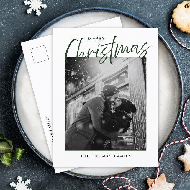 Cartes Pour Fêtes Annuelles Joyeux Noël Simple Photo verte (Créateur téléchargé)