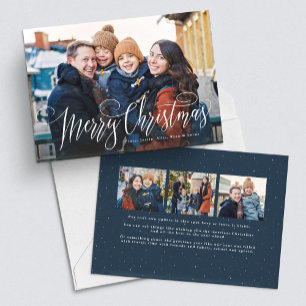 Cartes Pour Fêtes Annuelles Joyeux Noël simple quatre photo bleu marine