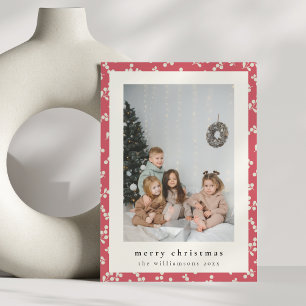 Cartes Pour Fêtes Annuelles Joyeux Noël Simple Rouge Floral Photo Vertical Noë