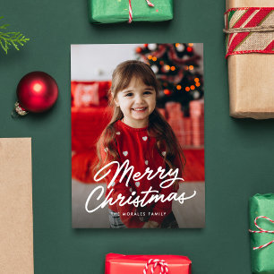 Cartes Pour Fêtes Annuelles Joyeux Noël simple script décontracté une photo