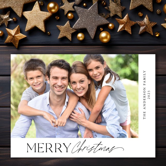 Cartes Pour Fêtes Annuelles Joyeux Noël Simple Script Photo (Créateur téléchargé)