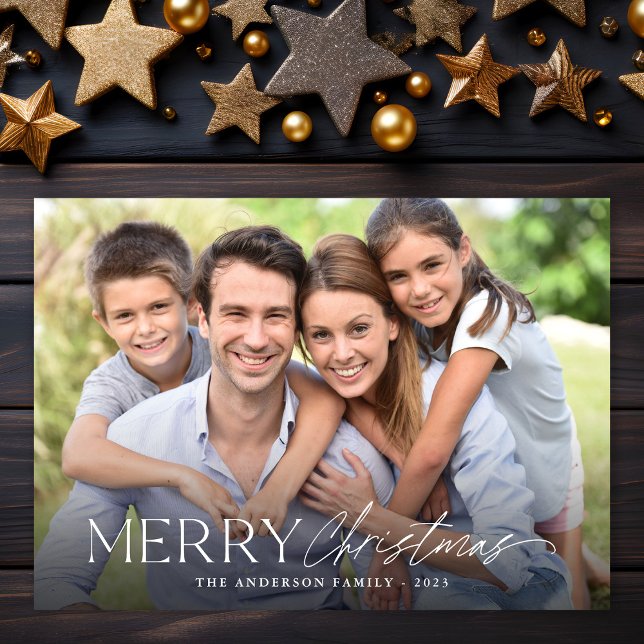 Cartes Pour Fêtes Annuelles Joyeux Noël Simple Script Photo (Créateur téléchargé)