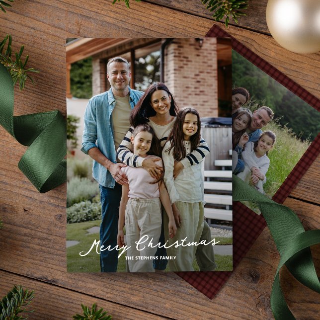 Cartes Pour Fêtes Annuelles Joyeux Noël simple script photo rustique (Créateur téléchargé)