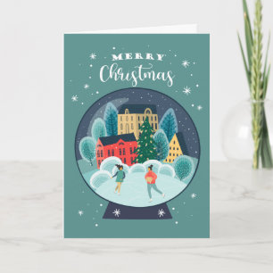 Cartes Pour Fêtes Annuelles Joyeux Noël   Skateurs de vacances Globe de neige