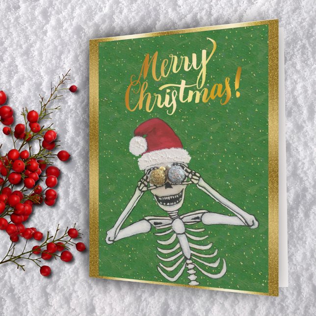 Cartes Pour Fêtes Annuelles Joyeux Noël Skeleton Gold de Santa Hat (Créateur téléchargé)