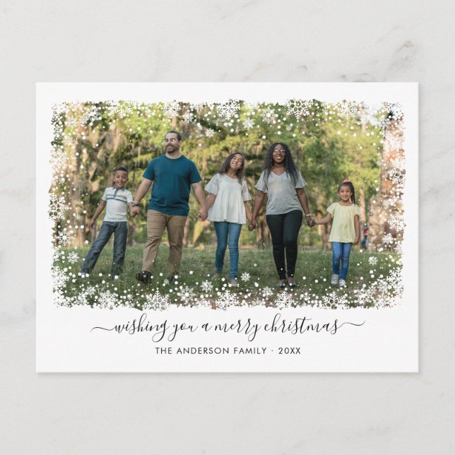 Cartes Pour Fêtes Annuelles Joyeux Noël Snowflake Élégant Script Photo (Devant)