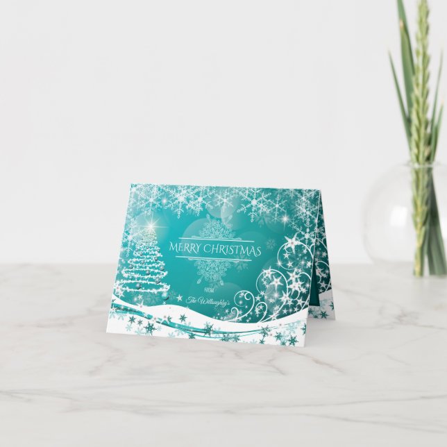 Cartes Pour Fêtes Annuelles Joyeux Noël Snowflakes Arbre Fleurs & Étoiles (Devant)