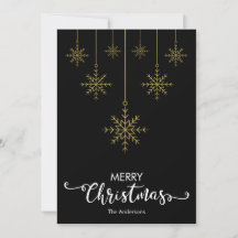 Joyeux Noël Snowflakes Black Christmas Card
