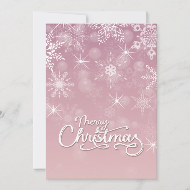 Cartes Pour Fêtes Annuelles Joyeux Noël Snowflakes Blanc rose salut (Devant)