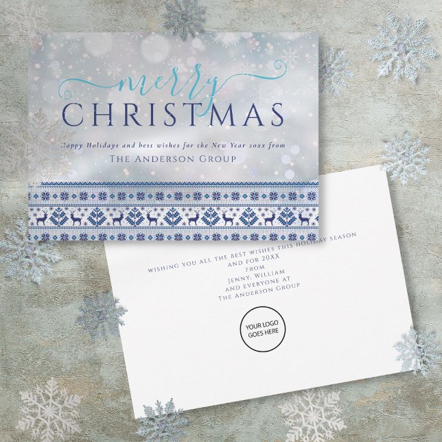Cartes Pour Fêtes Annuelles Joyeux Noël Snowflakes Business Logo (Merry Christmas Snowflakes Business Logo Holiday Card)