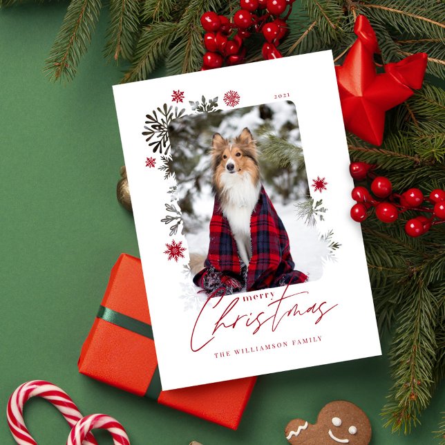 Cartes Pour Fêtes Annuelles Joyeux Noël Snowflakes d'hiver Photo famille (Merry Christmas Winter Snowflakes Family Photo Holiday Card)