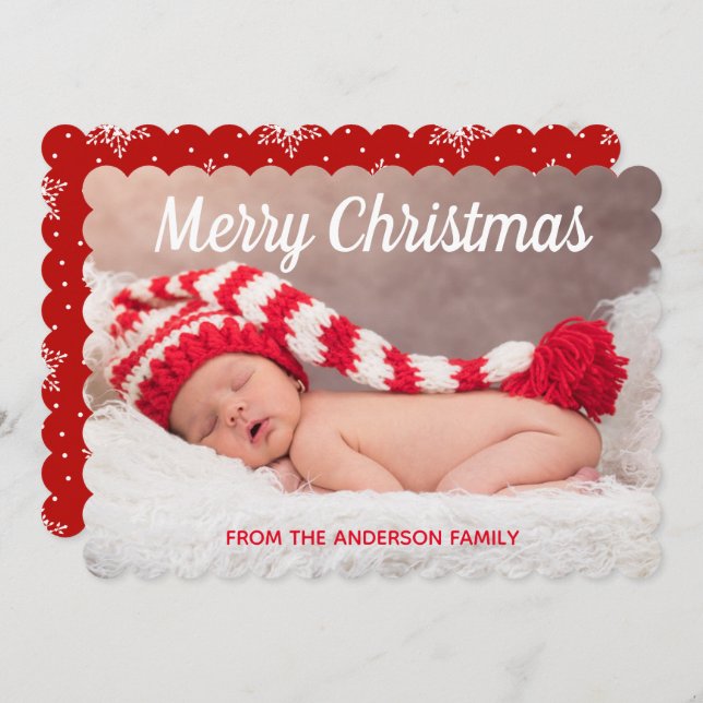 Cartes Pour Fêtes Annuelles Joyeux Noël Snowflakes Photo de Noël (Devant / Derrière)