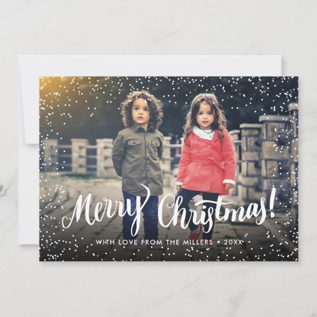Cartes Pour Fêtes Annuelles Joyeux Noël Snowflakes Script Personnalisé (Devant)