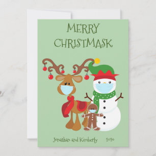Cartes Pour Fêtes Annuelles Joyeux Noël Snowman 2021 Masque visage