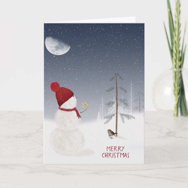 Cartes Pour Fêtes Annuelles Joyeux Noël Snowman avec étoile (Devant)