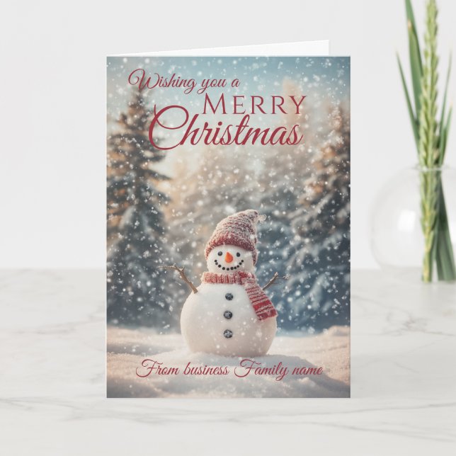 Cartes Pour Fêtes Annuelles Joyeux Noël Snowman Entreprise Nom de famille (Devant)