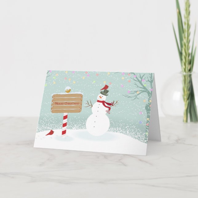 Cartes Pour Fêtes Annuelles Joyeux Noël Snowman hiver Scène Noël Fêtes (Devant)