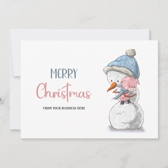 Cartes Pour Fêtes Annuelles Joyeux Noël Snowman Pig Business Logo (Devant)