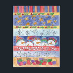 Cartes Pour Fêtes Annuelles Joyeux Noël Snowman Stockages Snowflakes<br><div class="desc">Une carte postale Joyeuse et colorée décorée avec des illustrations de bonhomme de neige,  de flocons de neige,  d'étoiles,  de bas et de rayures dans les couleurs des vacances en aquarelle.</div>