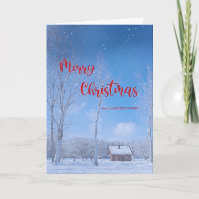 Cartes Pour Fêtes Annuelles Joyeux Noël Snowy Cabine d'hiver Dreamy (Devant)