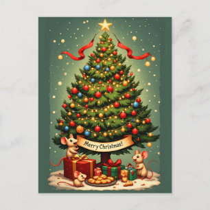 Cartes Pour Fêtes Annuelles Joyeux Noël Souris Présents de l'Arbre Victorien