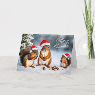 Cartes Pour Fêtes Annuelles Joyeux Noël Squirrel Famille de Santa Hats