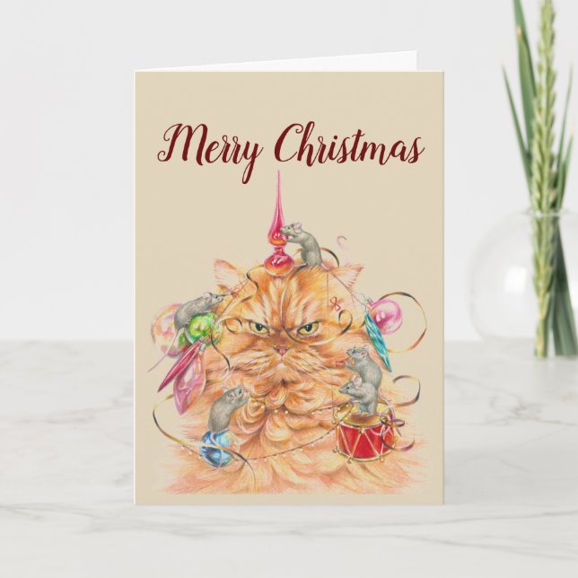 Cartes Pour Fêtes Annuelles Joyeux Noël Stress Free Fun Chat & souris Animal (Devant)