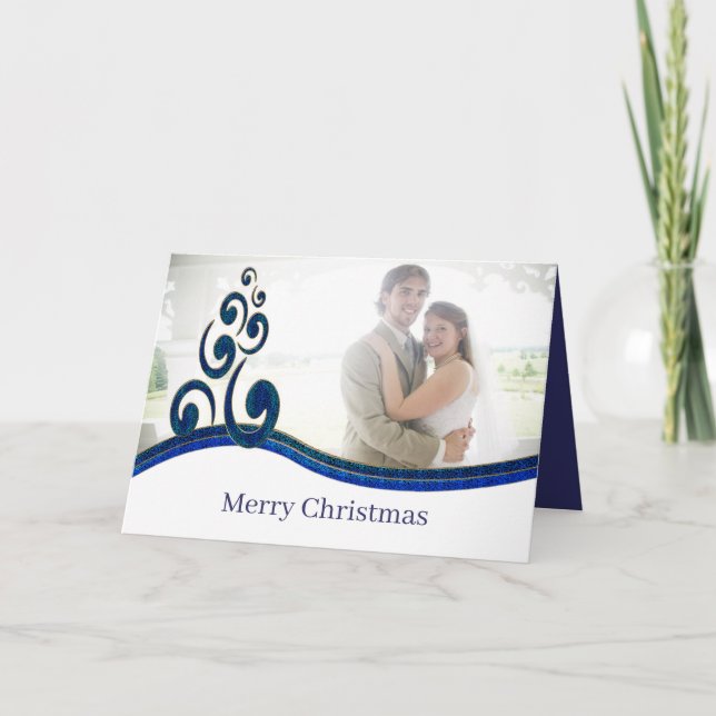 Cartes Pour Fêtes Annuelles Joyeux Noël Stylisé Navy Blue Tree Photo (Devant)