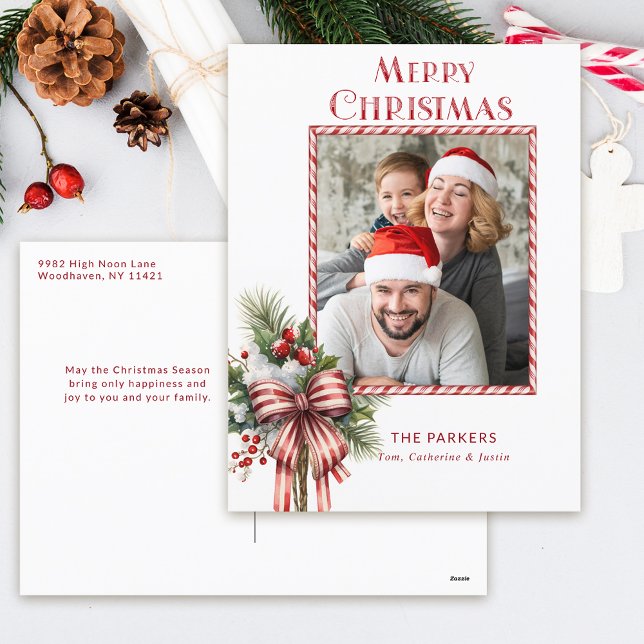 Cartes Pour Fêtes Annuelles Joyeux Noël Sucre de canne Bow Photo (Créateur téléchargé)