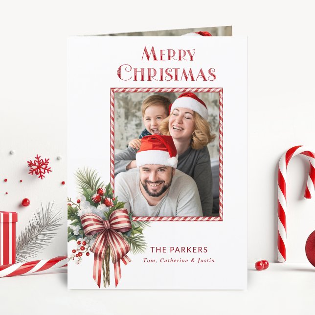 Cartes Pour Fêtes Annuelles Joyeux Noël Sucre de canne Bow Photo (Créateur téléchargé)