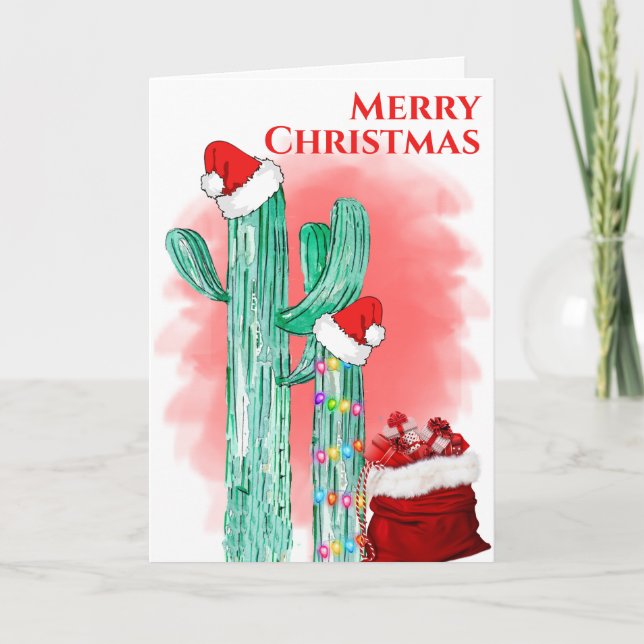 Cartes Pour Fêtes Annuelles Joyeux Noël Sud-Ouest Saguaro Cactus (Devant)