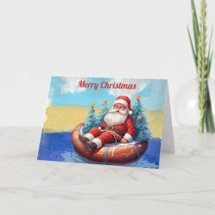Cartes Pour Fêtes Annuelles Joyeux Noël Summer Beach Père Noël Chaleureux voeu