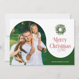 Cartes Pour Fêtes Annuelles Joyeux Noël Swirl Arché Message photo Vert